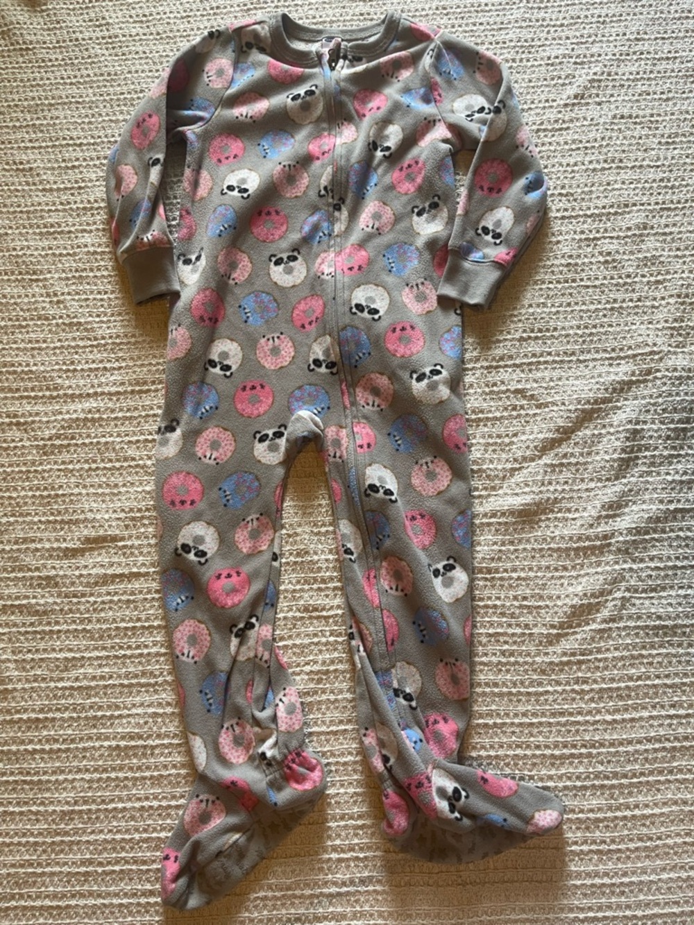Old Navy Gray Footed One-Piece Pajamas with Pink & Blue Animal Dots